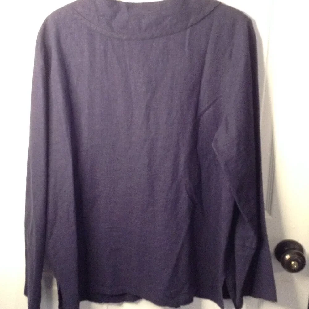 Coldwater Creek L Navy/White cross Stitch Wide Lapel Tunic Eclectic Granny Chic - Picture 2 of 5